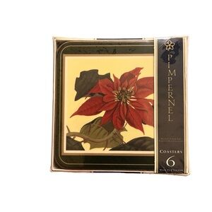 Vtg NIB 6 Pimpernel Christmas Poinsettia Coasters Winter Christmas Holiday Party